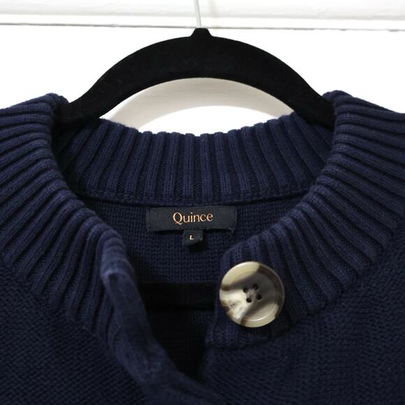 Quince Organic Cotton Navy Cropped Cardigan Sweater L Preppy Dark Academia - Picture 3 of 6